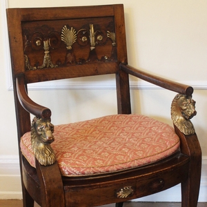 Wooden Armchair with Gold Lion Heads 